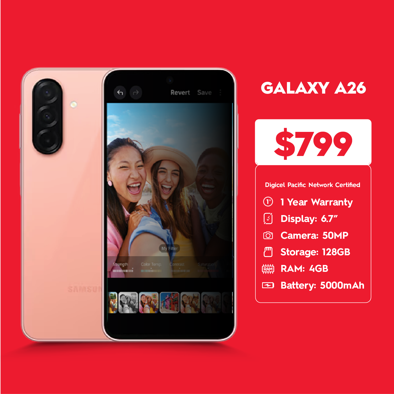 Samsung Galaxy A56 smartphone available for pickup at Digicel stores on Upolu and Savai'i