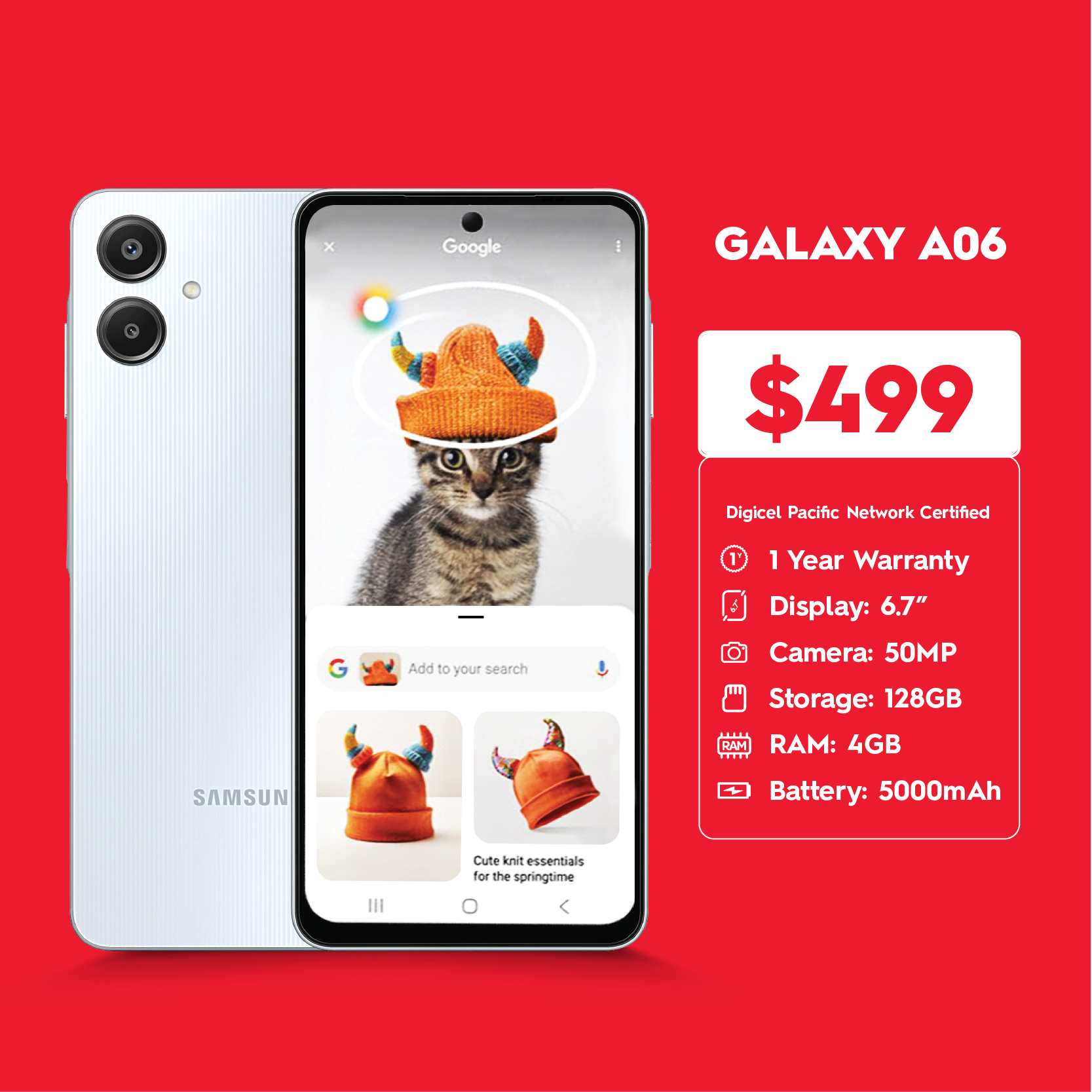 Samsung Galaxy A56 phone available for pickup at Digicel stores on Upolu and Savai'i