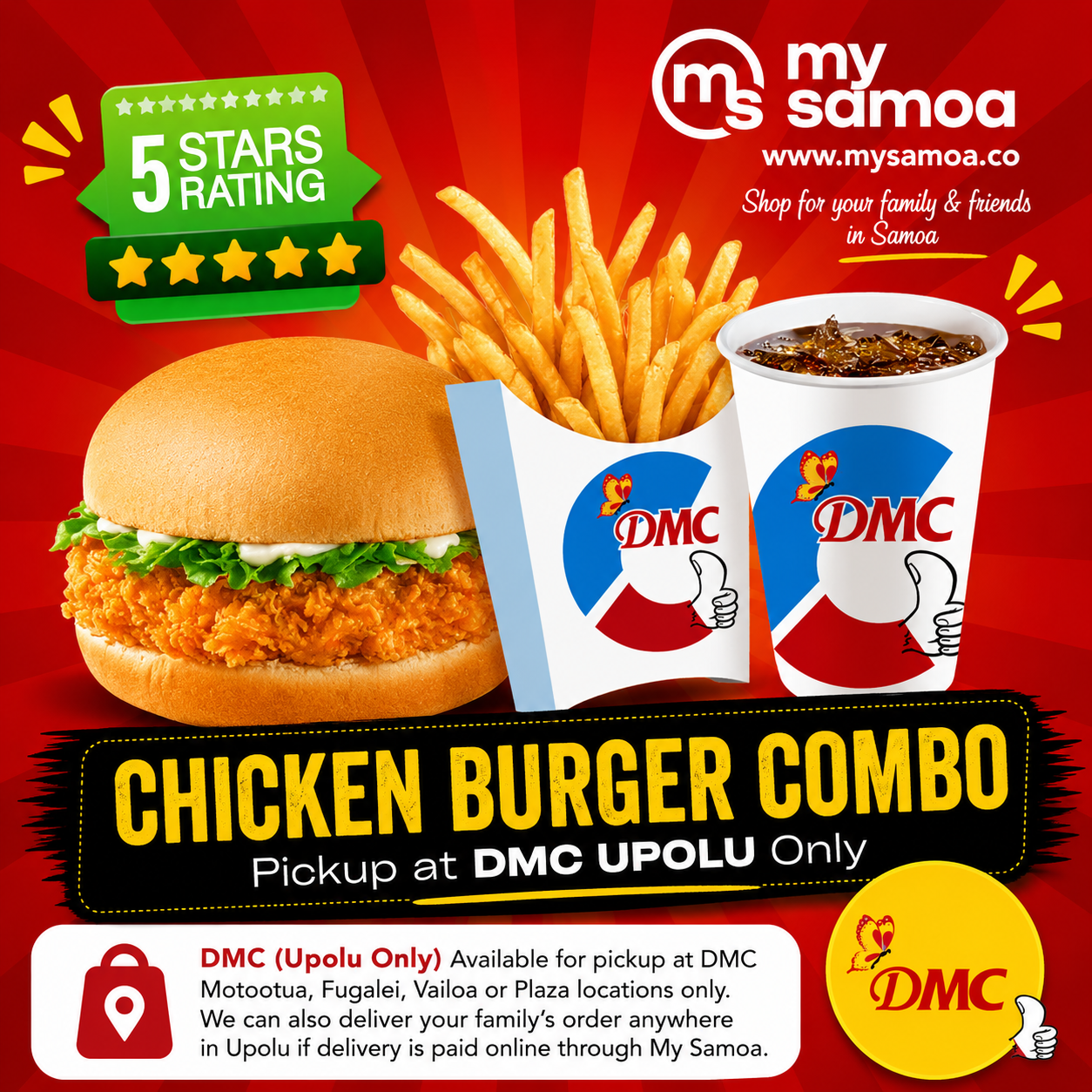 DMC Upolu Chicken Burger Combo