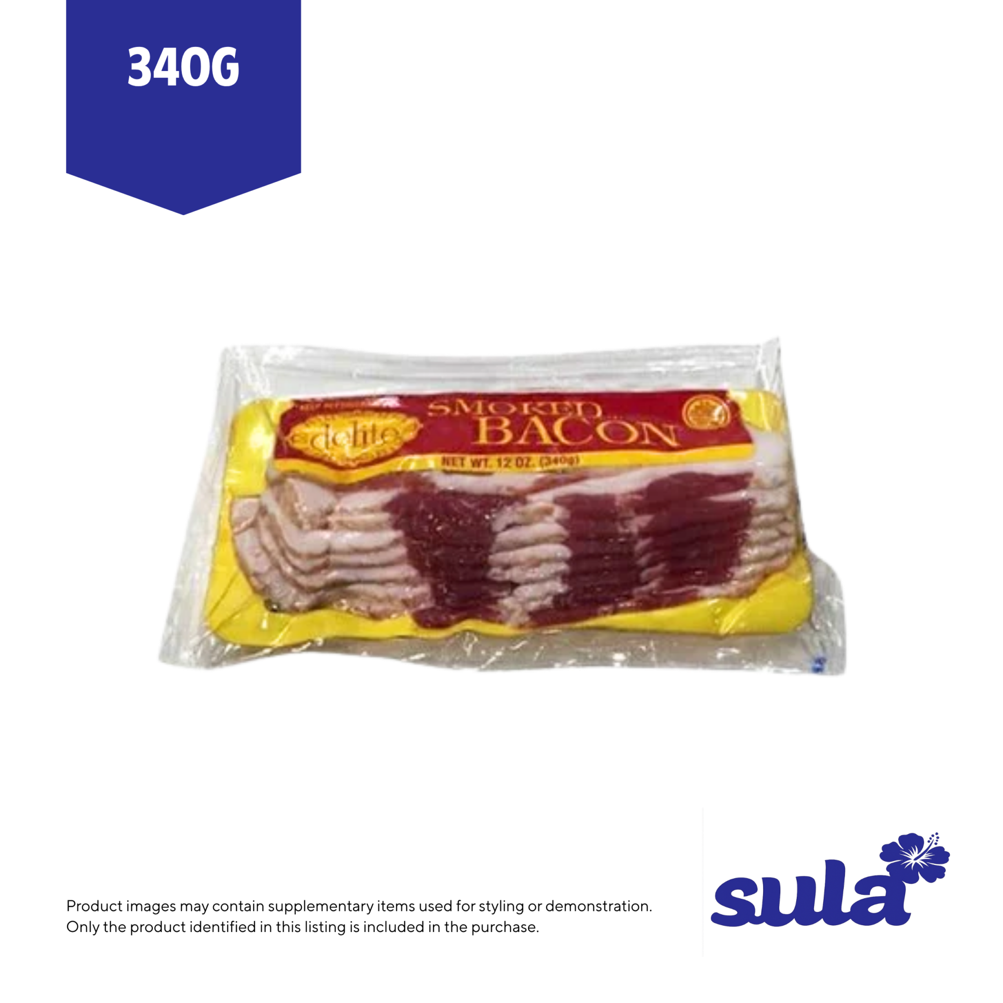 Delite Smoked Bacon 340g package available for pickup at Sula's Supermarket & Bakery Moata'a Samoa
