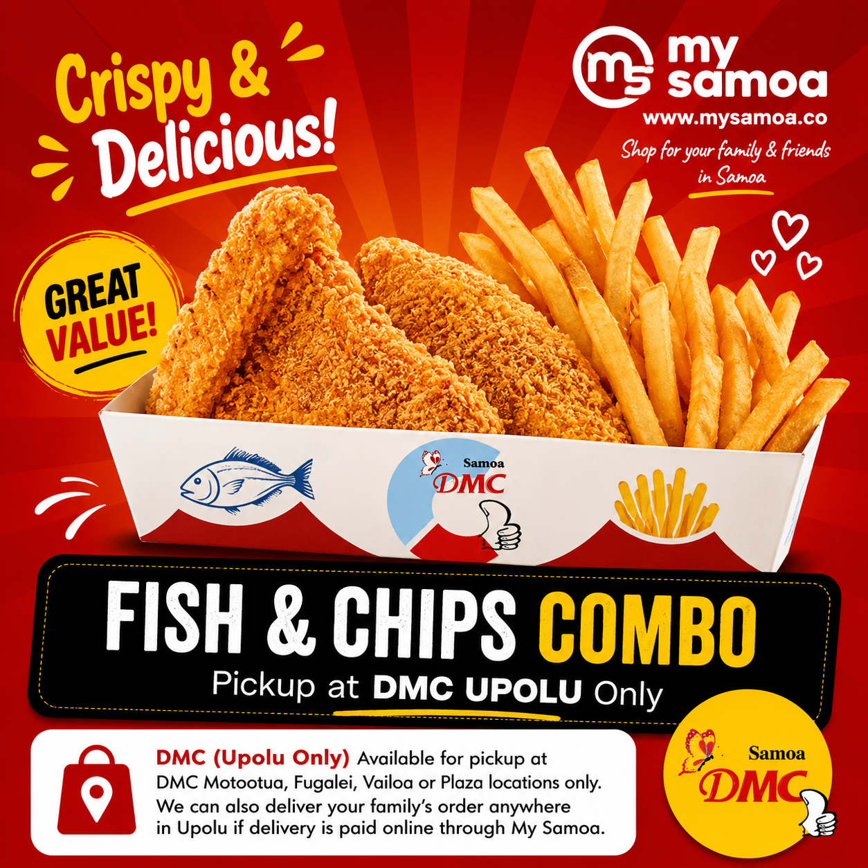 DMC Upolu Fish & Chips with Large Drink