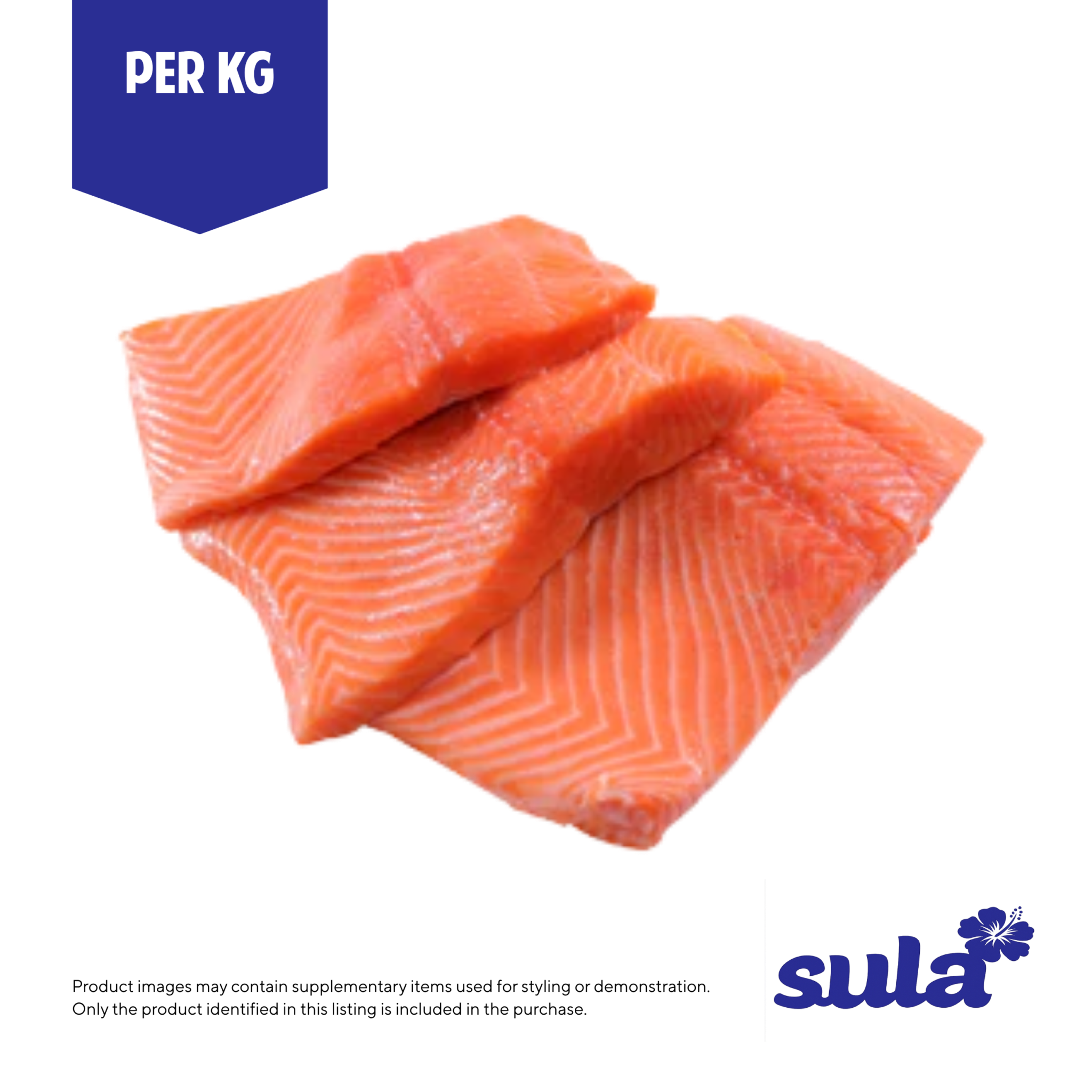 Fresh salmon fillet per kg available for pickup at Sula's Supermarket & Bakery Moata'a Samoa