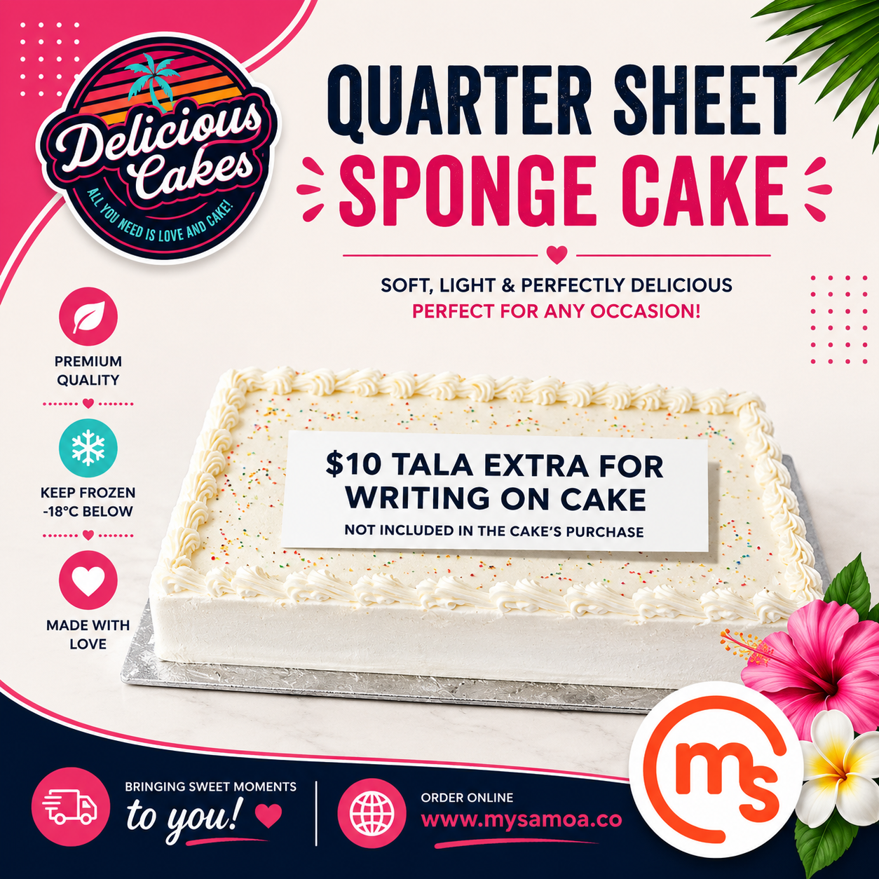 Quarter Sheet Sponge Cake - Delicious Cakes Samoa